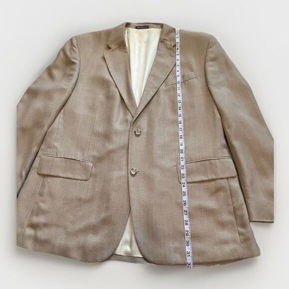 VTG Oscar De La‎ Renta Mens 48R Silk Wool Blend Light Weight Blazer Beige - Picture 4 of 9